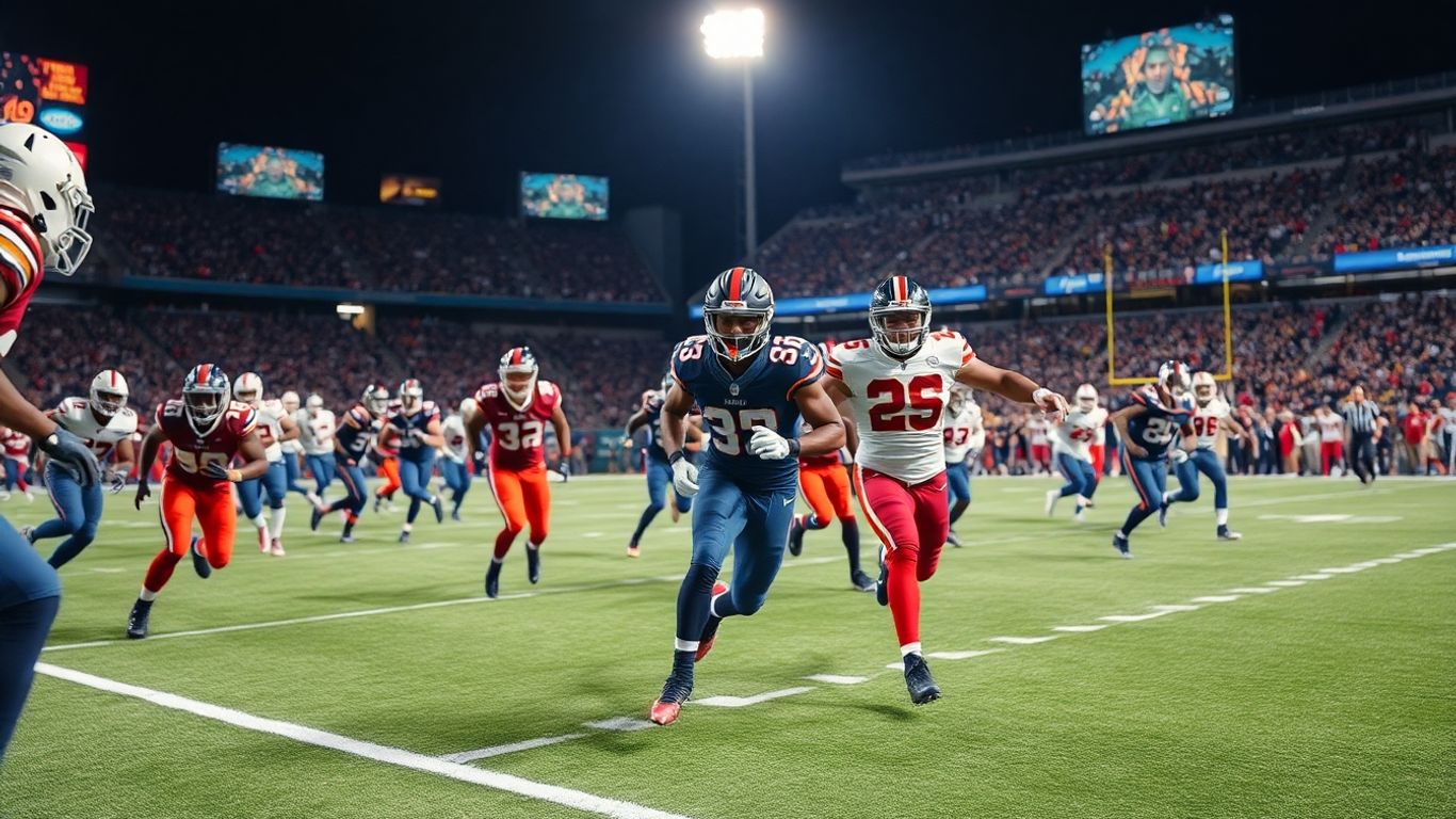 NFL game action on a field